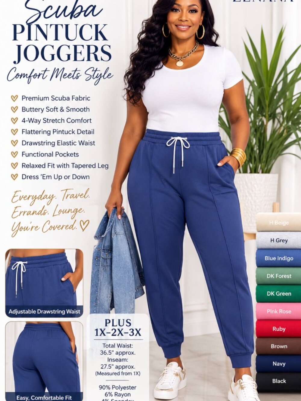 Zenana Joggers BLUE INDIGO Scuba Jogger Pants